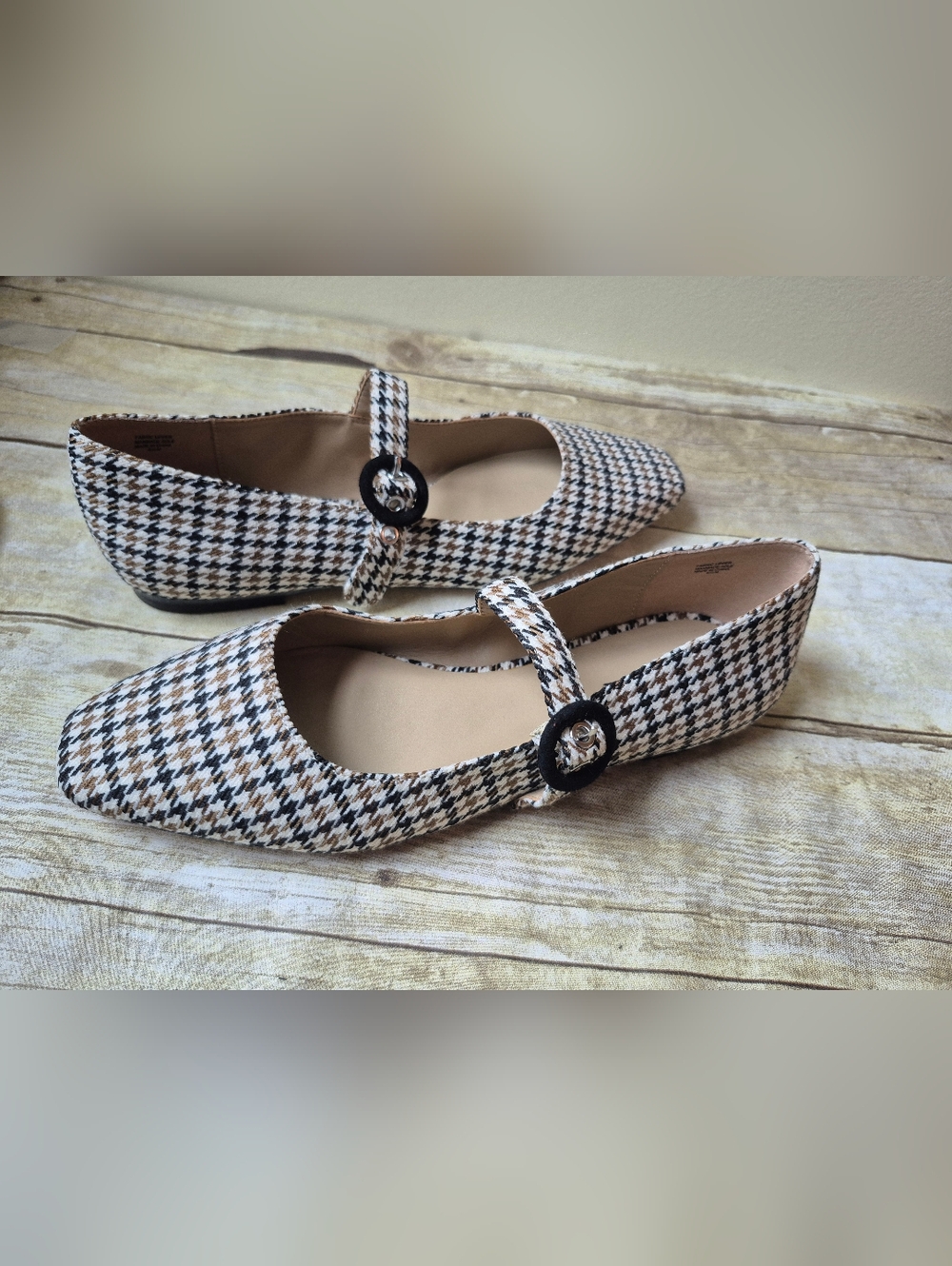 Ann Taylor Houndstooth Mary Jane Flats - Black, Brown, & Cream, NWT, 6.5